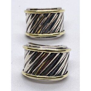 David Yurman Silver 925 14K Cigar Band Thoroughbred Earrings